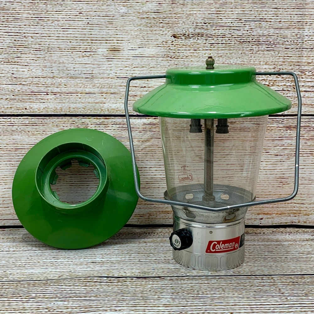 Vintage Coleman Propane Lantern Camping Lantern Green‎ Top Pyrex Glass USA Made